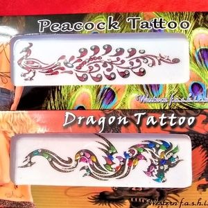 2 Reusable Gem Tatoos Peacock & Dragon